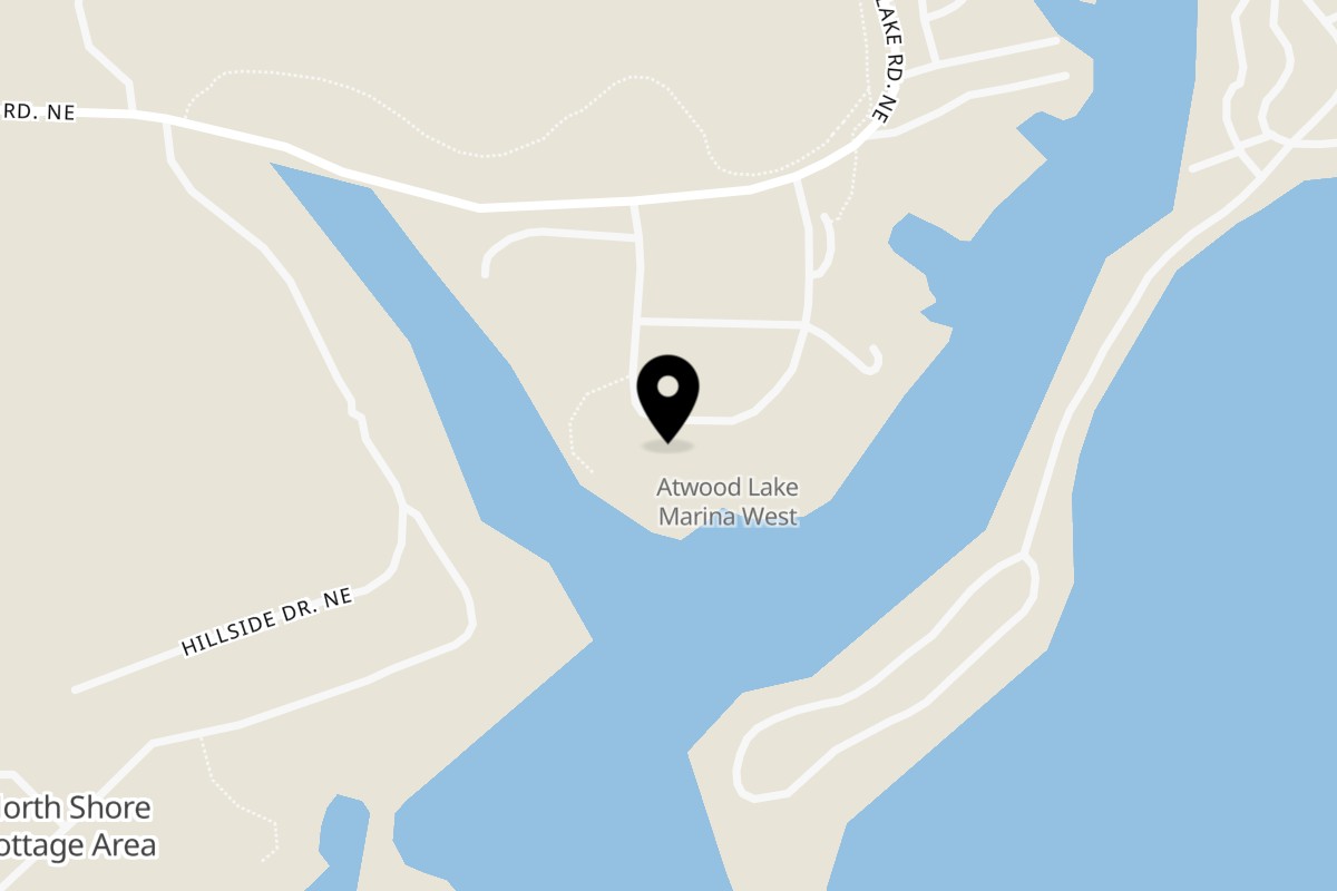 Map showing the location of Lighthouse Bistro Atwood Lake on 9280 Atwood Lake Rd NE in Mineral City